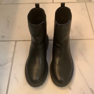 Black, chunky, leather rain boots, Nine West size 7 1/2.